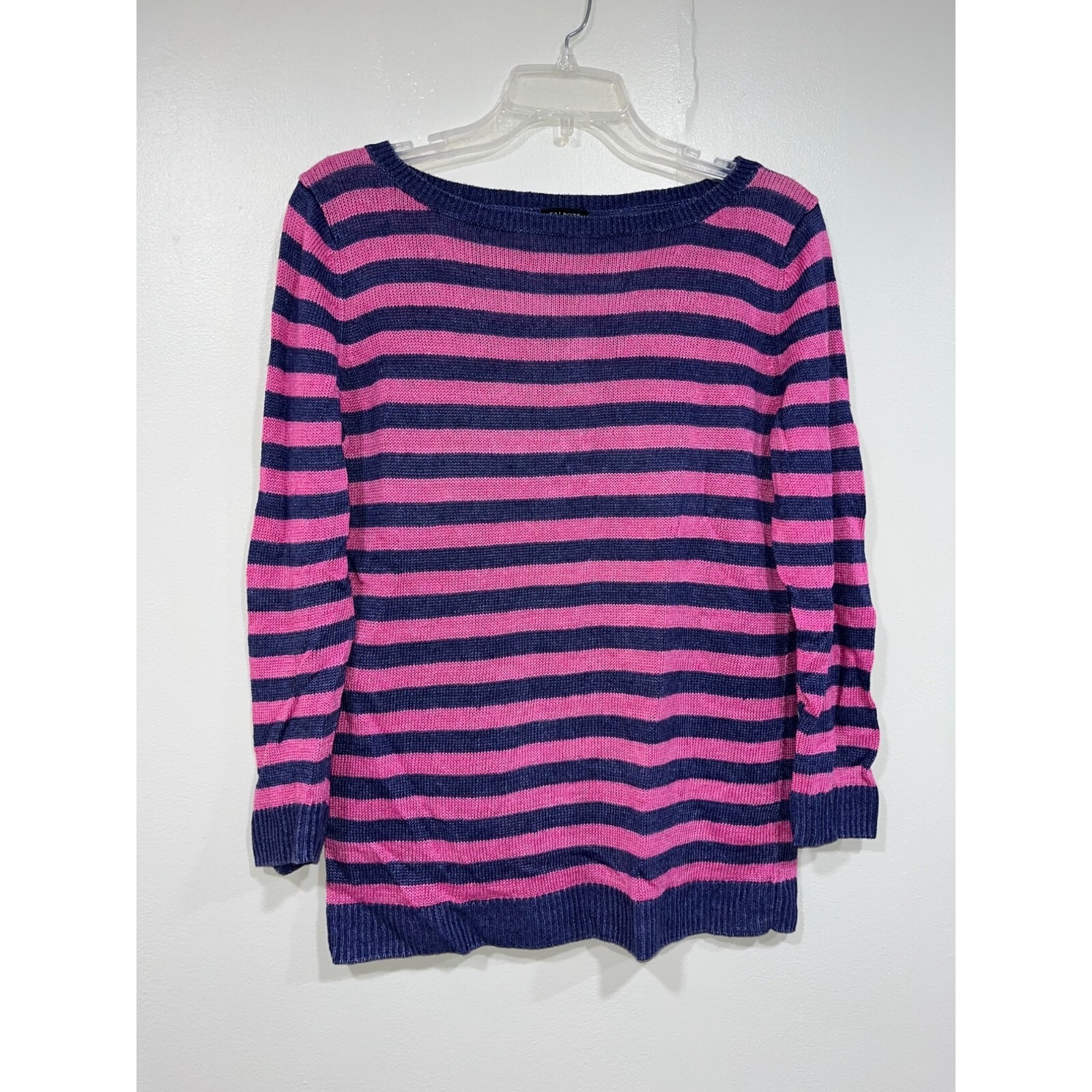 Talbots Women's Sweater Small Navy & Pink Linen Striped Pullover Medium